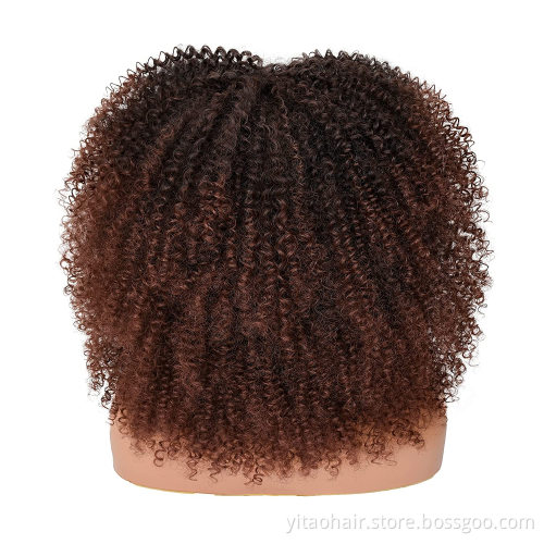 Wholesale Ombre Brown Curly Wigs for Black Women Afro Kinky Curly Wigs with Bangs 16 inch Loose Curly Wave Synthetic Hair Wigs